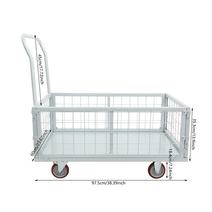 2200lbs Heavy Duty Platform Truck Cart, Steel Panel Truck, 4-in-1 Convertible, 38x23in Cage, Multi-Purpose Push Cart with Swivel & Brake Casters, for Groceries Garage Warehouse