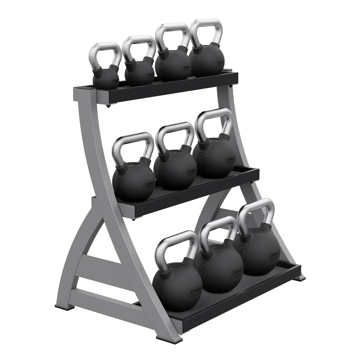 Power Systems Studio Premium 3-Tier Kettlebell Rack, Holds Up To 12 Kettlebells, 31 x 23 x 33 Inches, Gray/Black (50090)