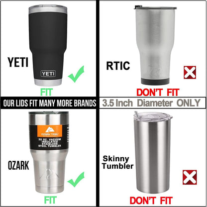 Tumbler Lid for 30 Oz Yeti Rambler, Old Style RTIC, Ozark Trails Cooler Cup - Sliding Splash Proof and Straw Friendly