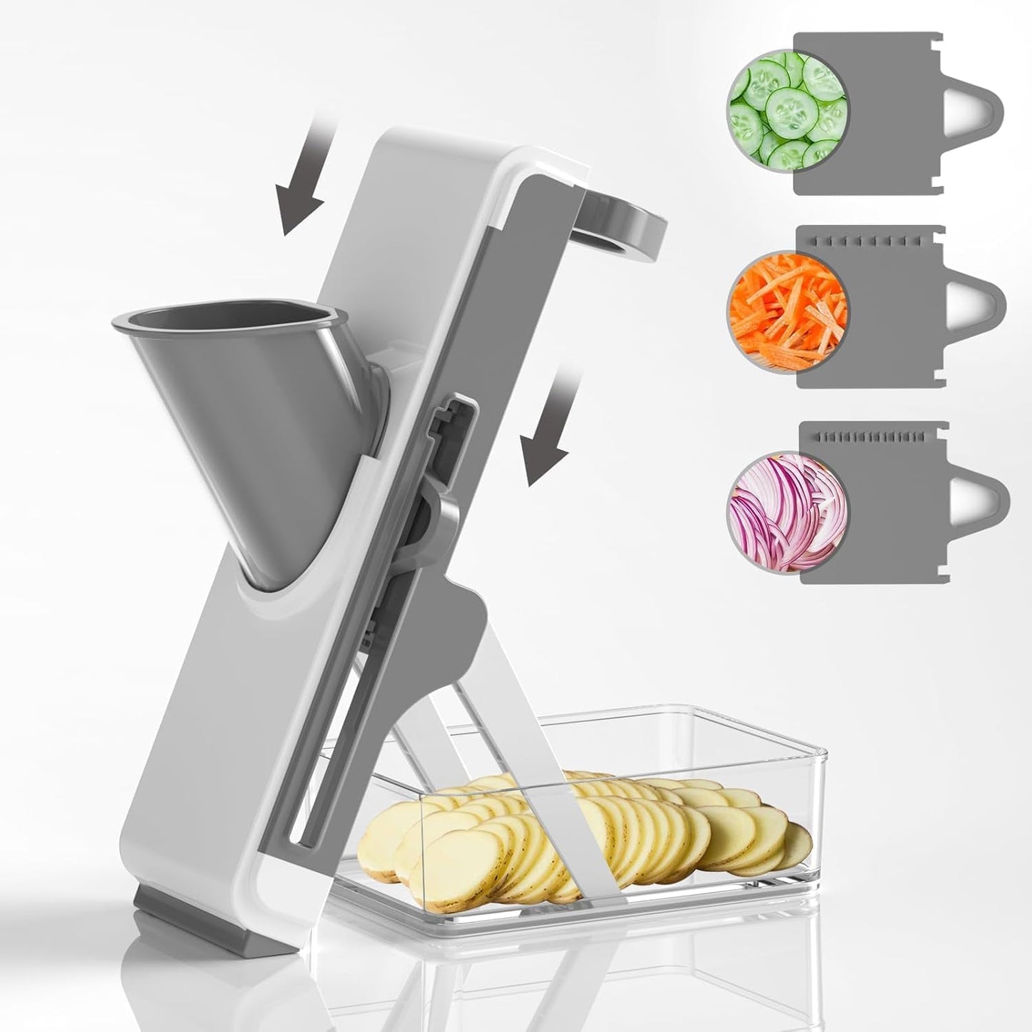 Eletronova Safe Mandoline Slicer for Kitchen, Multi Vegetable Chopper with Thickness Adjuster, Finger-Safe Food Holder, Potato/Onion/Cucumber Slicer for Fast Meal Prep, Easy Clean(Light Dark Green)