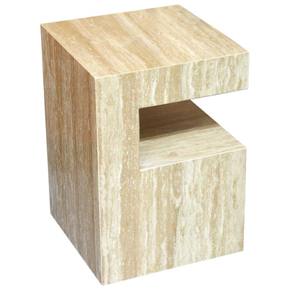 Italian Travertine C-Shaped End Table, Luxurious Natural Stone Coffee Table Suitable for for Living Room Bedroom Bathroom Small Spaces, No Installation Travertine Sofa Table for Modern Home Decor