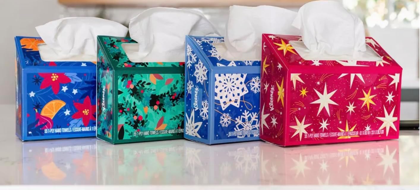 1 Kleenex White Disposable Hand Towels, Holiday Themed Box, Box (Designs May Vary)