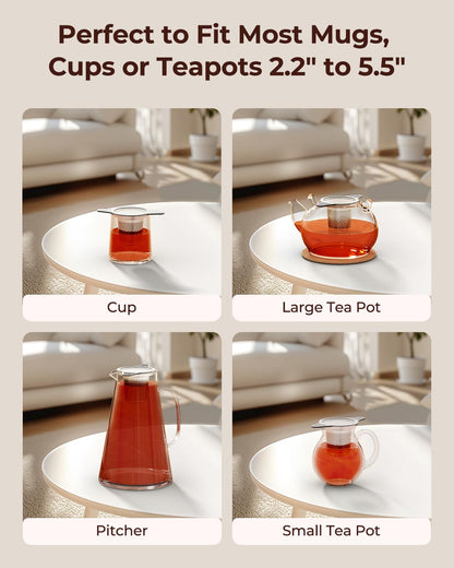 Reinmoson 2 Pack Extra Fine Mesh Tea Strainers for Loose Tea Single Cup, 304 Stainless Steel and Food Grade Silicone Loose Leaf Tea Steeper Tea Strainers & Filters for Black Tea, Coffee, Rooibos, etc