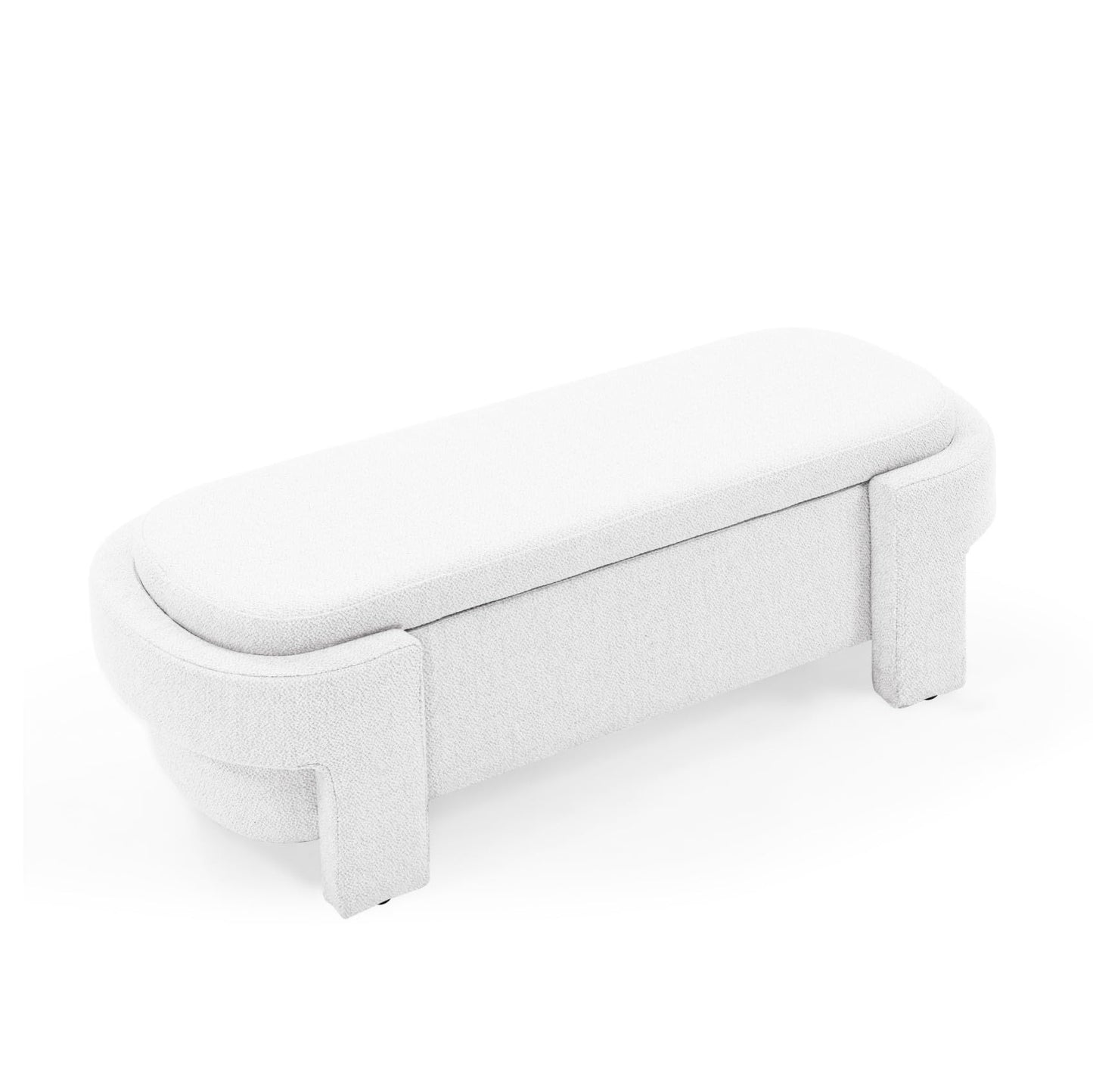 KEIKI 51" Linen Ottoman Bench with Large Storage Space, Upholstered Seating Foot Rest Stool Furniture for Bedroom, Living Room, Entryway, White