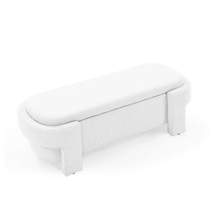 KEIKI 51" Linen Ottoman Bench with Large Storage Space, Upholstered Seating Foot Rest Stool Furniture for Bedroom, Living Room, Entryway, White