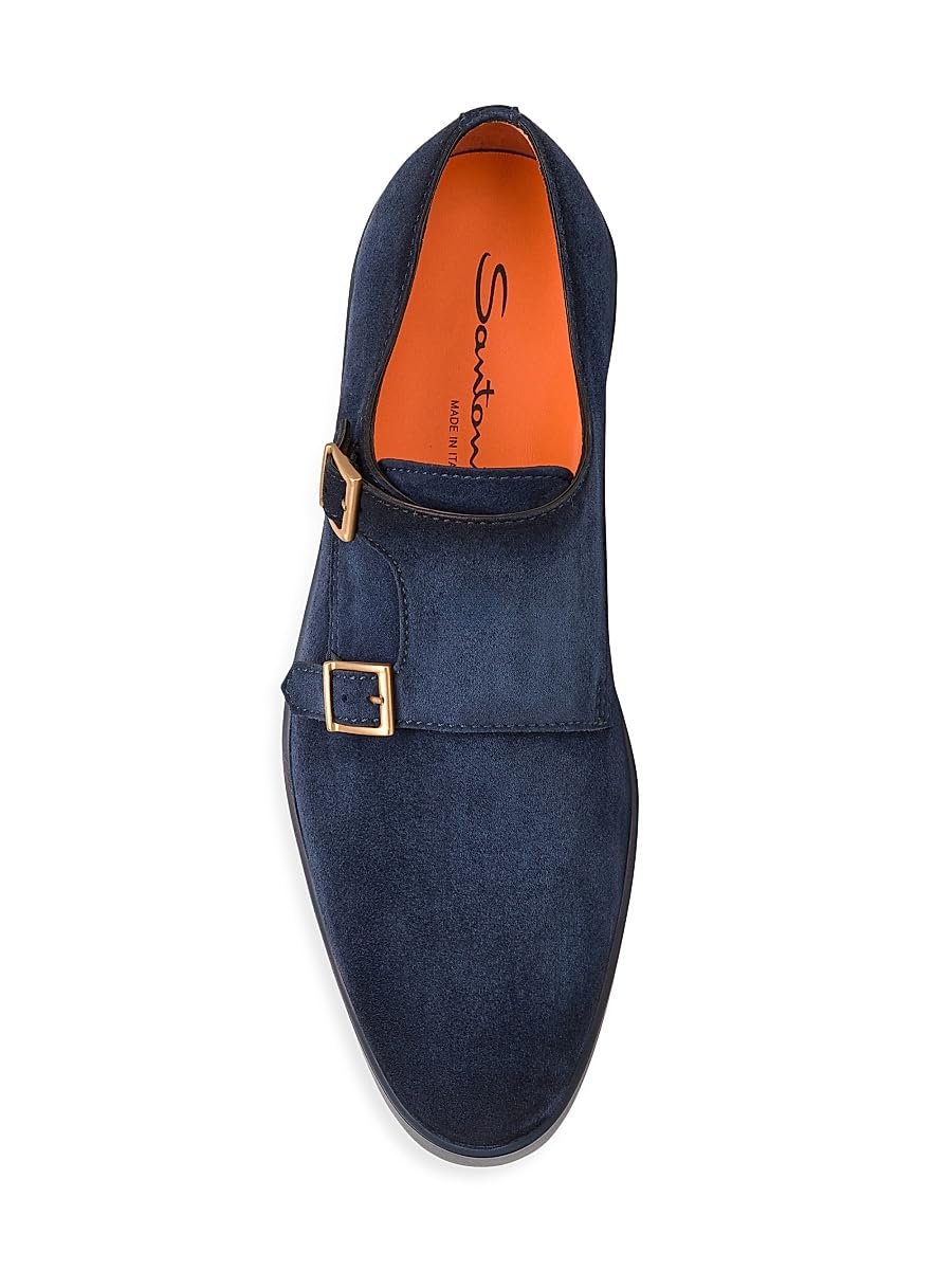 Santoni, Atlantis Suede Double Monk Strap Shoes, 10 D, Blue