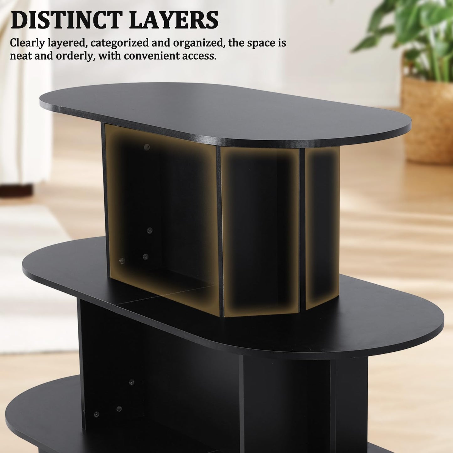 Hubxinly 3 Tier Wooden Oval Display Table Modern Standing Display Riser Shelf Retail Table for Stores Vendor Events 55in W x 23.6in D x 35in H (Black)