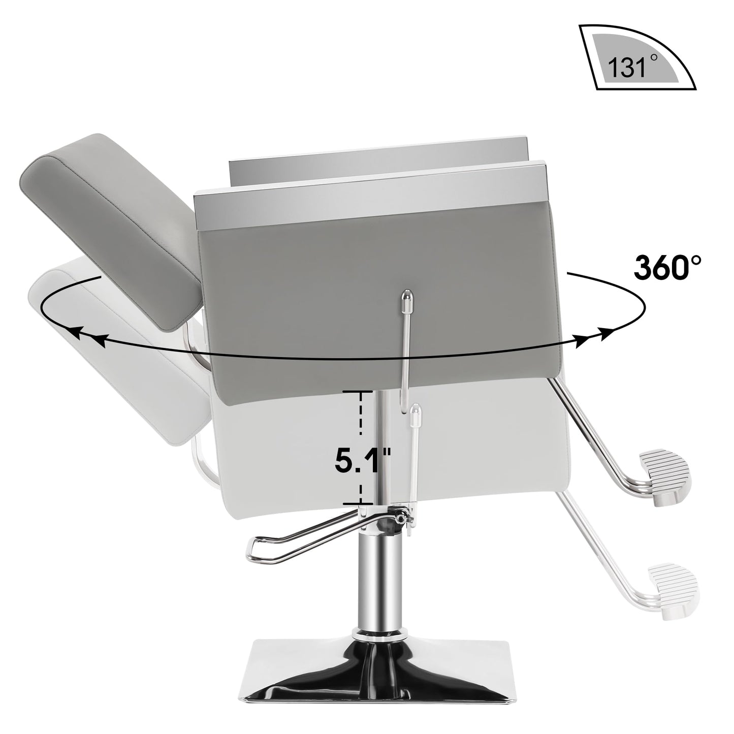 BarberPub Classic Recline Hydraulic Barber Chair Salon Spa Chair Hair Styling Beauty Equipment 3021 (Grey)