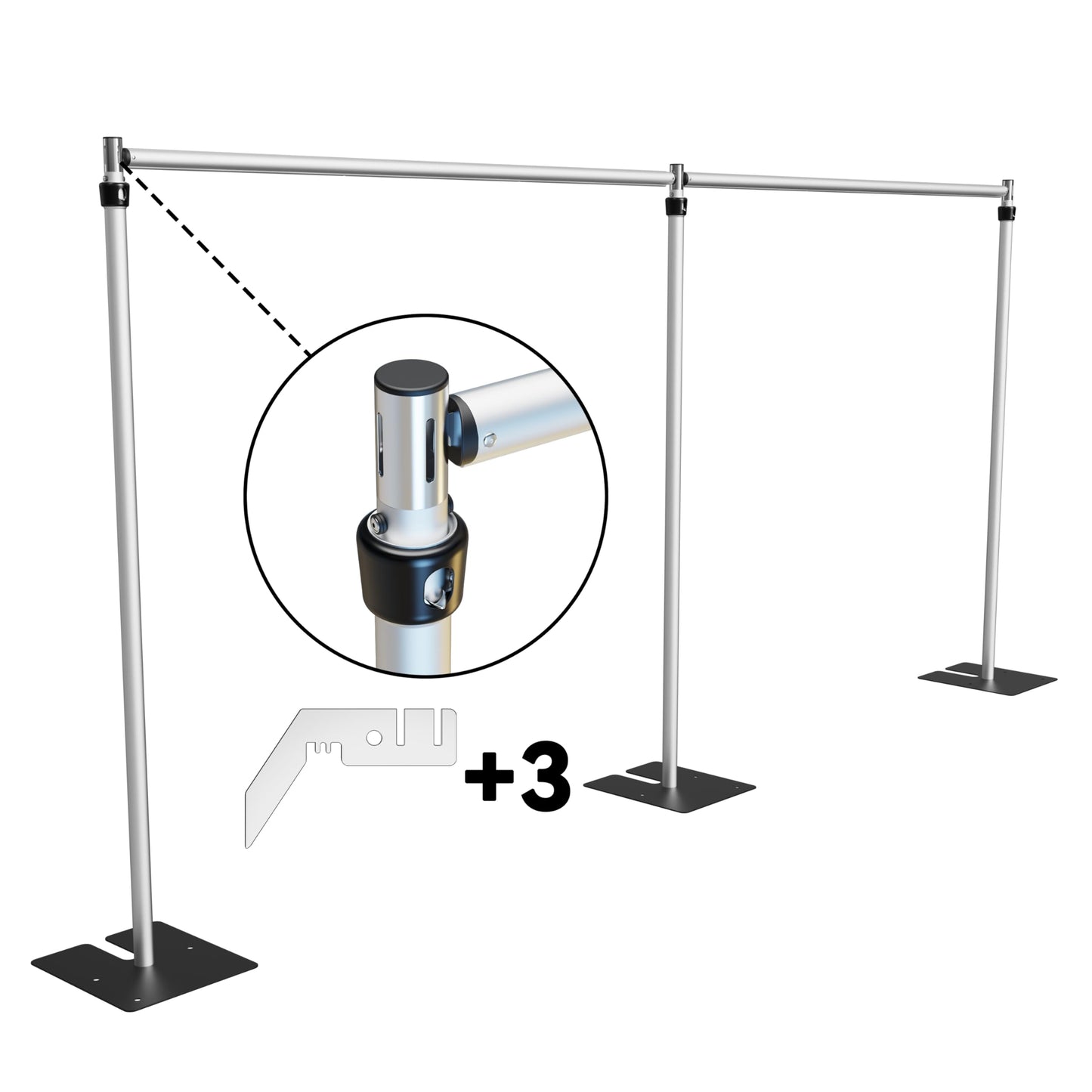 Metal Backdrop Stand, Aluminum Alloy Backdrop Stand Kit with 3 Bonus Connectors, Adjustable 10x10ft to 10x20ft Pipe and Drape Stand for Wedding, Parties, Photography & Trade Shows