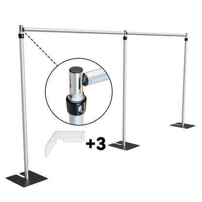 Metal Backdrop Stand, Aluminum Alloy Backdrop Stand Kit with 3 Bonus Connectors, Adjustable 10x10ft to 10x20ft Pipe and Drape Stand for Wedding, Parties, Photography & Trade Shows