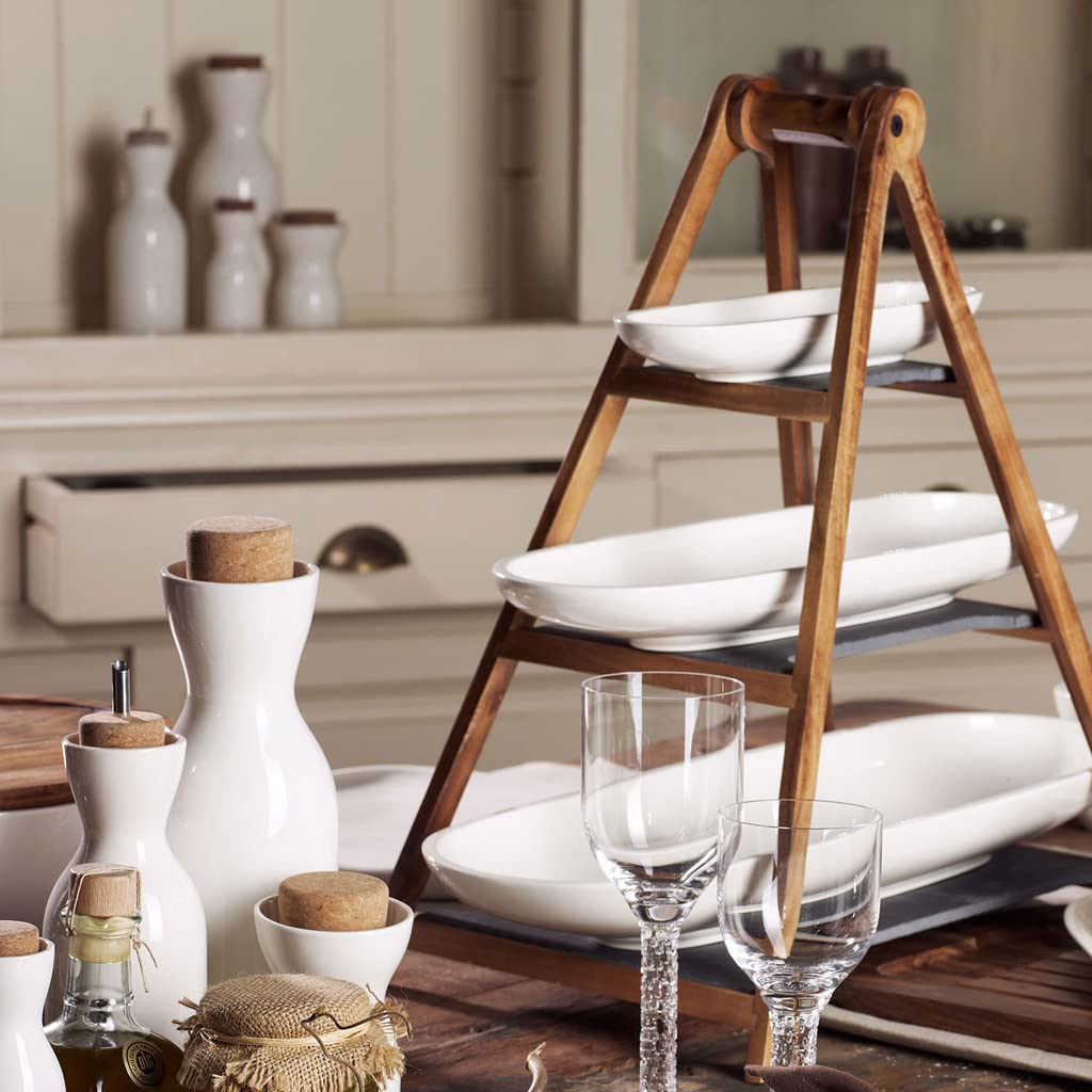Villeroy & Boch Artesano Collection Centerpiece- 4 Piece Buffet Station - Premium Porcelain and Hard Wood Design - Made in Germany - Perfect Statement or Entertaining Piece for Cocktail Hour