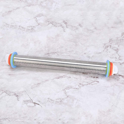 Stainless Steel Rolling Pin, Non-stick Adjustable Cake Dough Roller with Thickness Ring, Bakeware Tool
