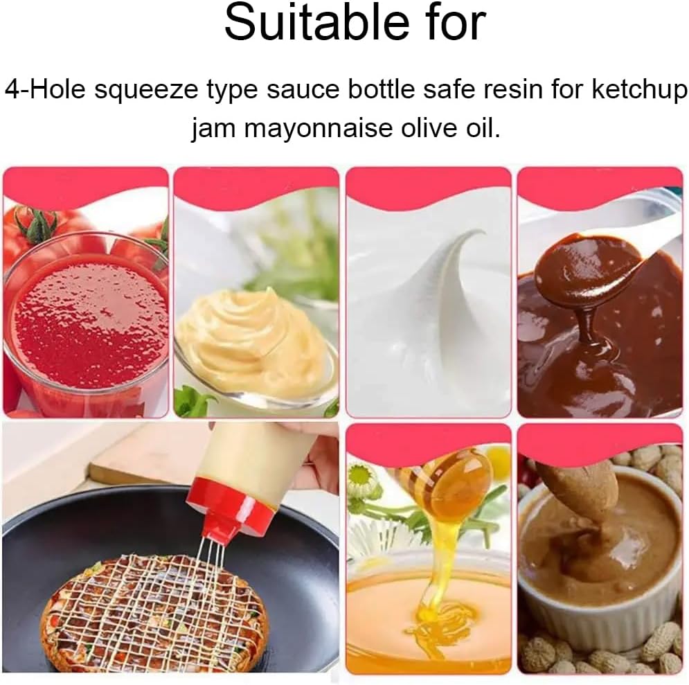 FILFEEL 4-Hole Squeeze Type Sauce Bottle, Resin for Ketchup, Jam, Mayonnaise, Olive Oil, Yellow/Red