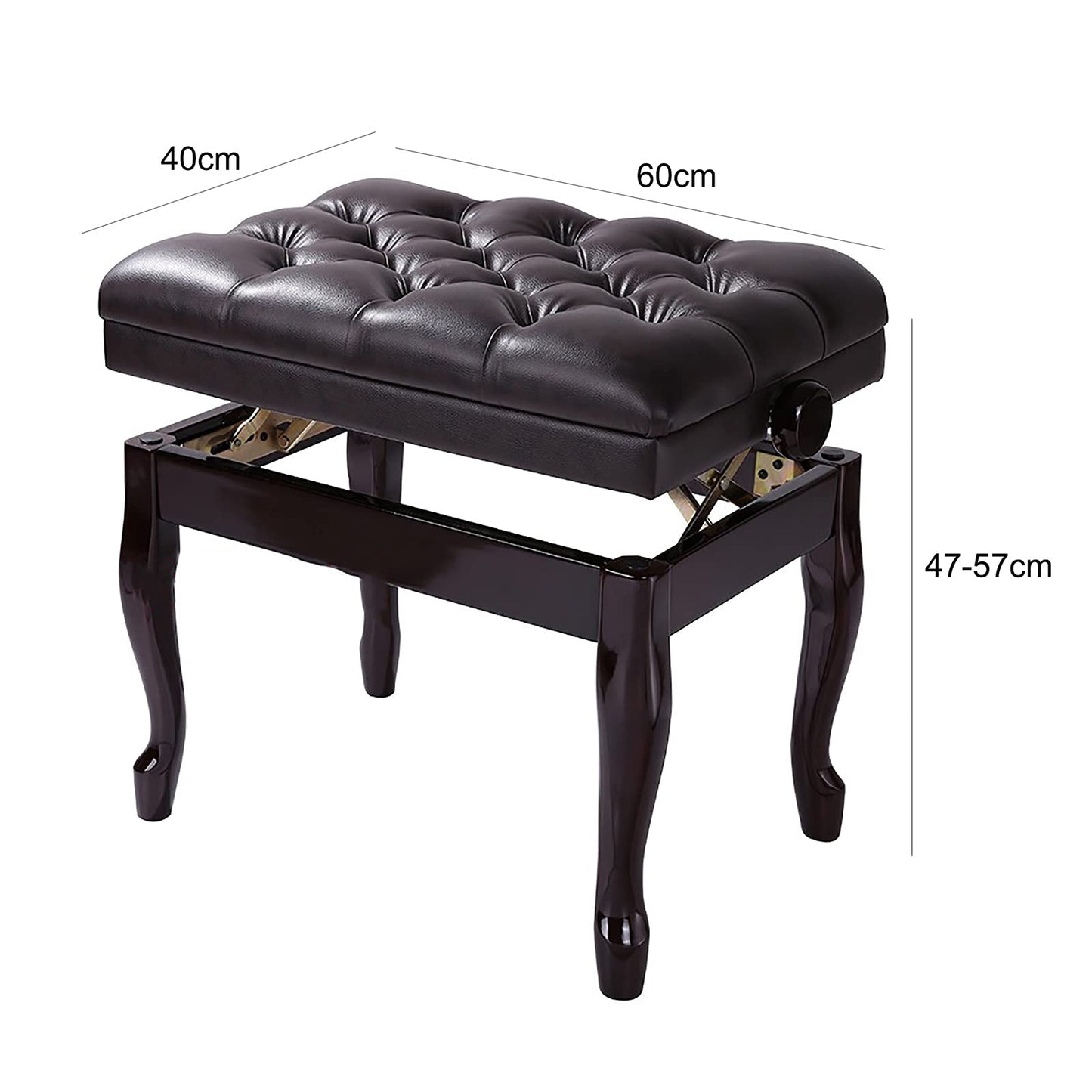 Leather Piano Bench Adjustable Deluxe Piano Bench Solid Wood Piano Stool with Pu Thickened Cushion Artist Concert Piano Bench,Height: 47~57 Cm/K Walnut Brown