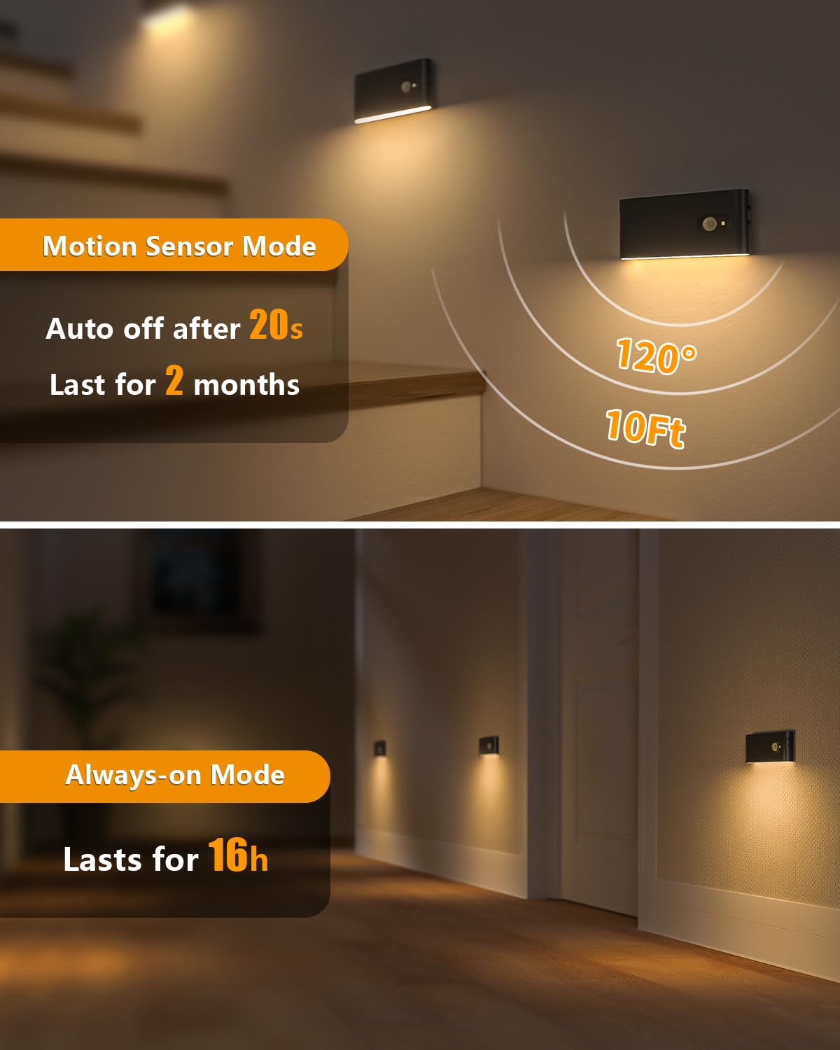 WILLED Motion Sensor Night Light, Rechargeable Stair Lights Indoor, Warm White Motion Sensor Light Indoor, Battery Operated Night Light for Hallway, Stairway, Bathroom, Bedroom, Kitchen, 3 Pack