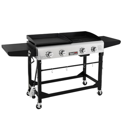Royal Gourmet GD401 Portable Propane Gas Grill and Griddle Combo with Side Table | 4-Burner, Folding Legs,Versatile, Outdoor | Black 66 Inch