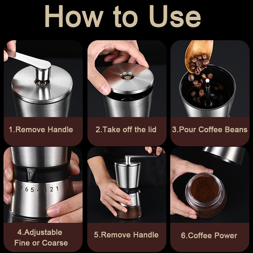 Precision Manual Coffee Grinder for Home Use, 8 Adjustable Coarseness Setting,with Ceramic Universal for Travel Camping