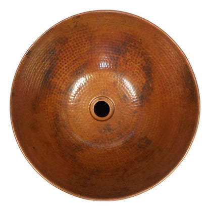 Simply Copper 14" Round Copper Vessel Countertop Sink in Natural Patina with Daisy Drain and 13" ORB Clayborne Vessel Filler Faucet