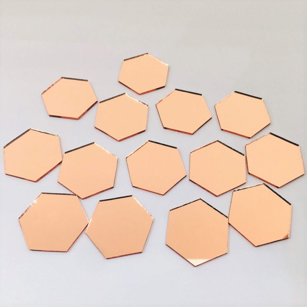 NUO RUI 100 Pcs 1’’ Hexagon Mirror Mosaic Tiles Rose Gold Color for Craft Projects