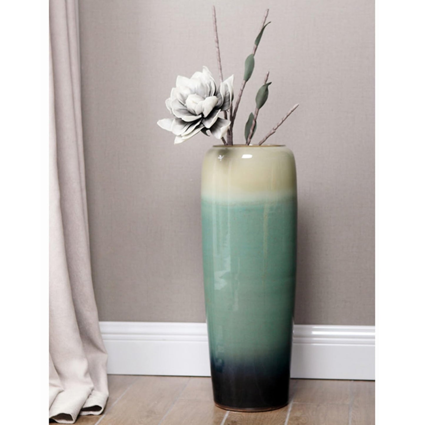 SGeneE Large Floor Vase, 27" Tall Flower Vase, Ceramic Decorative Vase for Living Room Modern Home Decor Bedroom Office Décor (Green 24inch)