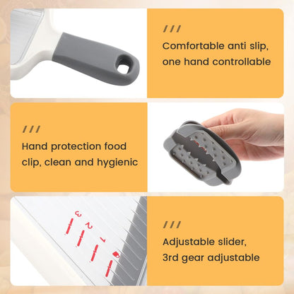 Multi Handheld Mandoline Slicer with Adjustable Stainless Steel Blade, Veggie Chopper & Cheese Grater, Mandolin French Fry Cutter for Speedy Slicing of Fruits and Vegetables