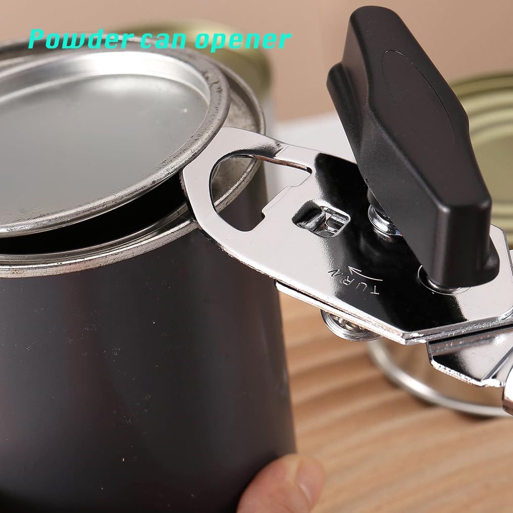 Manual Can Opener, Effortless Operation, Remove Lid with Magnet, 3 in 1 Bottle Opener & Milk Powder Opener, Soft Grip Handles, Easy to Turn, Heavy Duty Can Openers for Seniors - Black