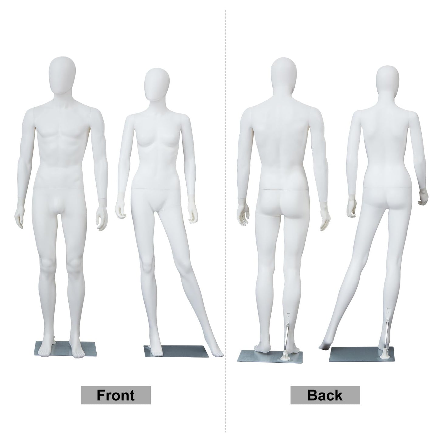 Kinfant Male and Female Mannequin Set - 6Ft Full Body Male and Female Detachable Mannequin with Stand for Clothing Shops, Clothing Design(White)