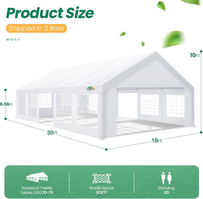 COBIZI 20x30 FT Party Tent Heavy Duty, Large Outdoor Event Tents for Parties with 8 Sidewalls & Built-in Sandbags,Waterproof Wedding Canopy Gazebo Commercial Tent for Carport,Camping,Patio,White