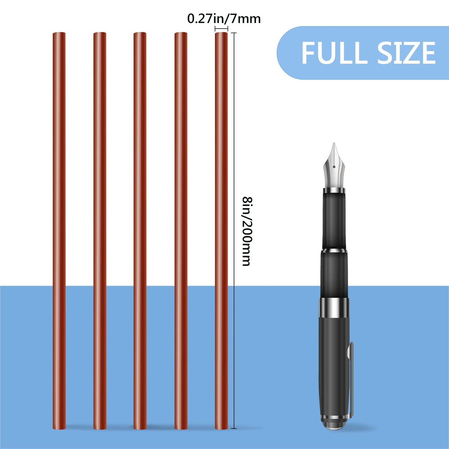 Manarty Hot Glue Sticks, 48PCS 0.27" Dia x 8" Long Mini Size Brown Glue Sticks Extra Long Melt Wax for Metal Wood Glass Fabrics DIY Art Craft School Projects Repairing Party Festival Home Decoration