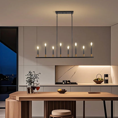 Knwjmv Black Linear Chandelier Candle Dining Room Light Fixture Long 46 Inch Island Chandeliers Black and Gold Linear Pendant Lighting Over Dining Table Kitchen Island
