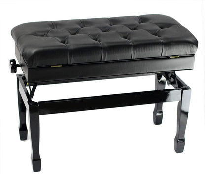 Griffin Piano Bench (Genuine Leather Plus Series) – Oversize Duet Keyboard Stool with Black Wood Frame, 2-Person Seat, Storage for Music Books & Vanity Use