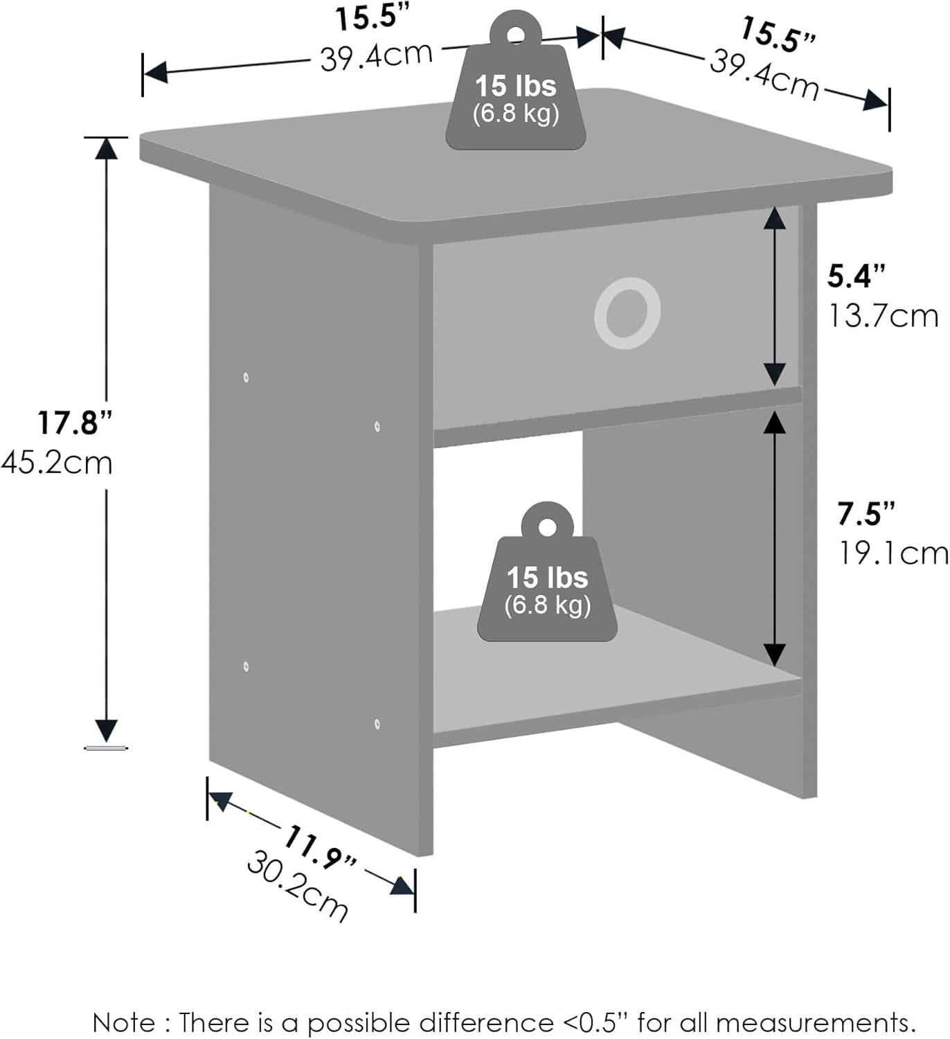 Closet, Furinno TIDUR Night Stand, Square Round Corner Nightstand with Storage Bin, Bedside Table, End Table, Side