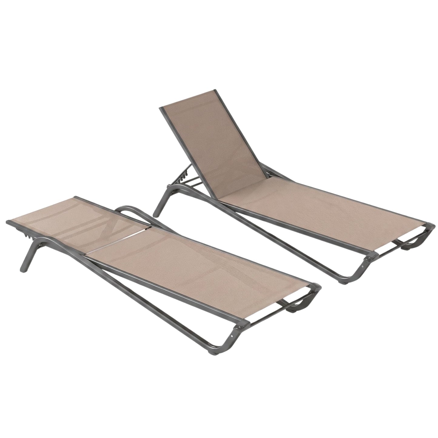 AreShark Aluminum Chaise Lounge Outdoor Set of 2,Textilene Patio Lounge Chair with 6-Position Adjustable Backrest,Stackable & Easy Assembly,Lightweight for Pool,Deck,Balcony,Lawn,Light Gray,Khaki