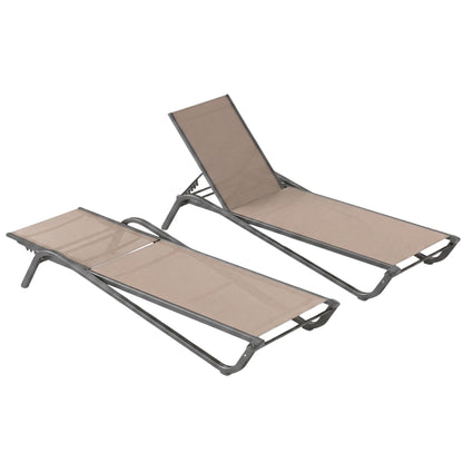 AreShark Aluminum Chaise Lounge Outdoor Set of 2,Textilene Patio Lounge Chair with 6-Position Adjustable Backrest,Stackable & Easy Assembly,Lightweight for Pool,Deck,Balcony,Lawn,Light Gray,Khaki