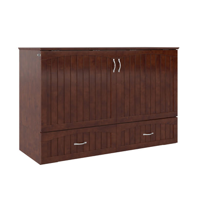 AFI, Aspen Mid-Century Modern Queen Solid Wood Murphy Bed Chest with 6" Mattress, Storage Drawer & Built-in USB Charger, Walnut