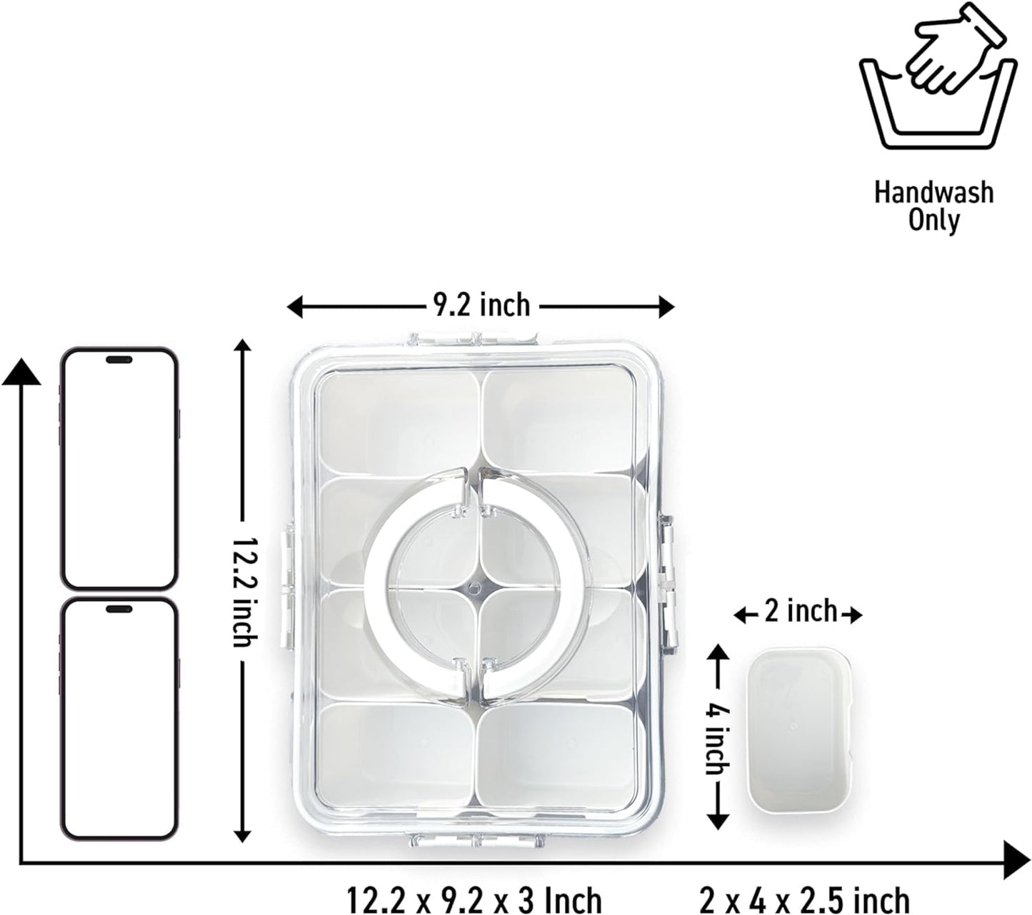 HRXFOZ Divided Serving Tray with Lid and Handle,8 Compartments Snacks Box,Snack Fruit and Veggie Tray,Portable Platter for Candy Fruits Nuts Snack Party Entertaining Picnic (1 PCS)