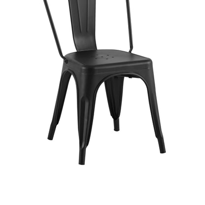 AC Pacific Stackable Metal Dining Chairs Set of 4 for Indoor and Outdoor Use, Durable Stacking Seat, Farmhouse Kitchen, Bar, Patio, Bistro, Cafe, Industrial Style, Matte Black
