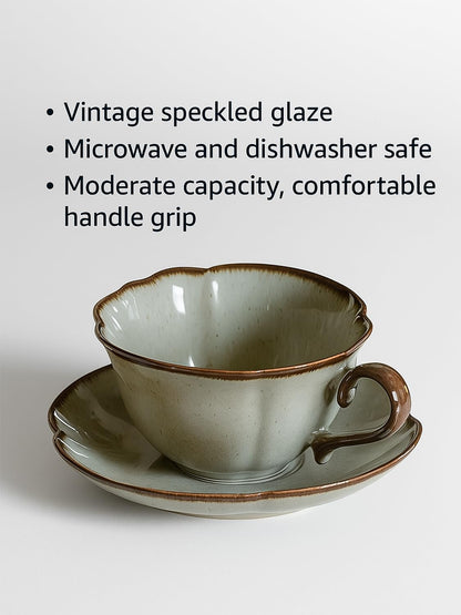 SHIIANN Ceramic Coffee Cup and Saucer Set – 10oz Kiln-Glazed Teacup with Saucer, Handmade Ceramic Mug Set for Coffee, Tea, Cappuccino, or Latte