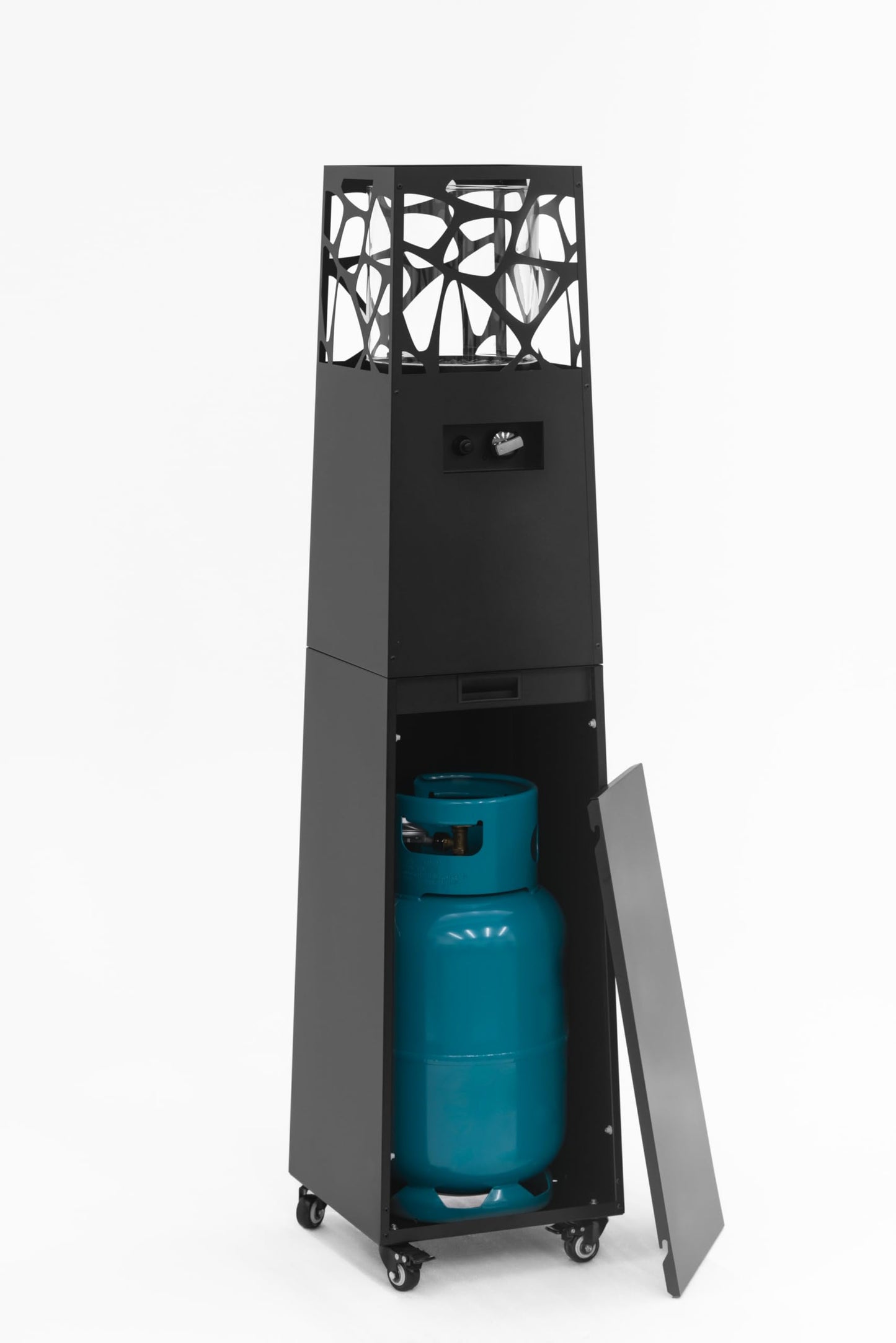 Planika - Pyramid, Modern Patio Heater, Outdoor Fireplace, Garden with cover (Black)
