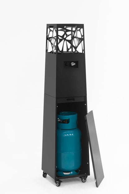 Planika - Pyramid, Modern Patio Heater, Outdoor Fireplace, Garden with cover (Black)