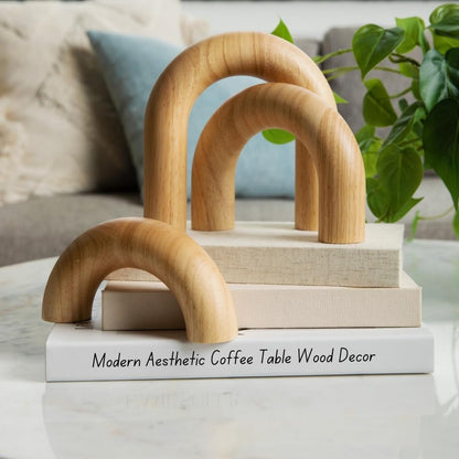 KeerShop 3-Piece Natural Arches Home Decor Set – Aesthetic Shelf Objects, Coffee Table, and Bookshelf Accent, Japandi Modern and Boho Living Room or Entryway Table Decorative Objects