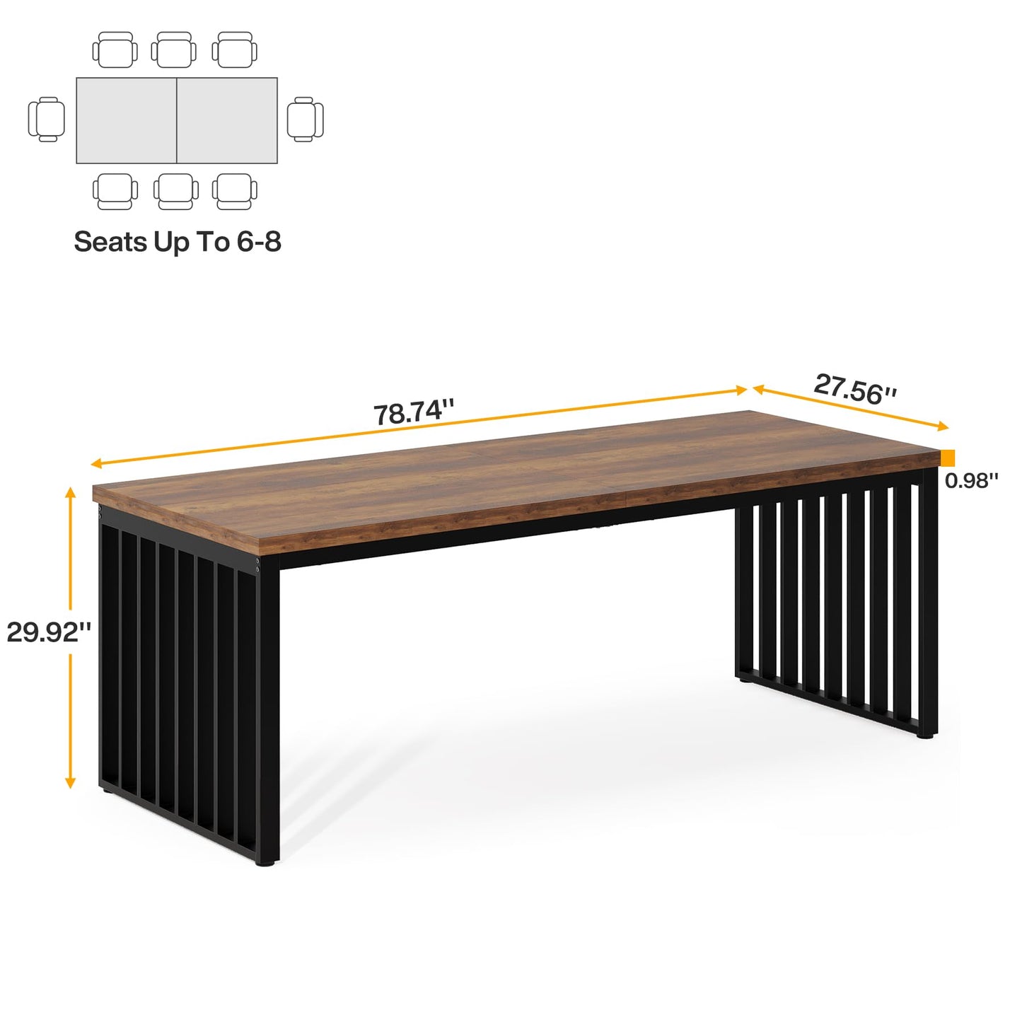 Tribesigns 78.74" Extra Long Computer Desk for 2 Person, Double Long Desk with Heavy Duty Metal Frame, Double Workstation Study Table for Home Office (Without Chair) (Brown & Black)