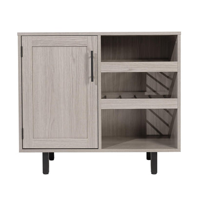 Flash Furniture Elmont Bar and Sideboard with Bottle and Stemware Storage, Open Lower Shelf, 2 Open Bottle Shelves, 3 Cabinet Stemware Hangers, Gray