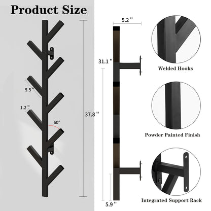 Vlush Wall Mounted Metal Coat Rack with 9 Hooks Modern Minimalist & Upright Coat Rack for Hanging Clothes, Hats, Hanging Bags and Scarves Entrance Wall Iron Coat Racks (Black)