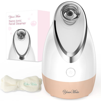 YourMate Facial Steamer Nano Ionic Face Steamer, Adjustable Nozzle with Aromatherapy Warm Mist for Sinuses Moisturizing Humidifier Unclogs Pores, Homeuse Vaporizador Facial (White)