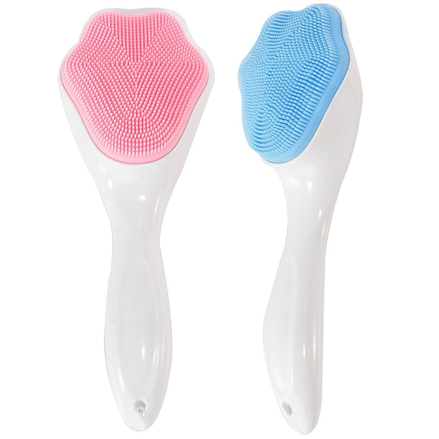 2 Pack Silicone Face Scrubber Exfoliating Brush, Manual Handheld Facial Cleansing Brush Blackhead Scrubber, Soft Bristles Waterproof for Face Skincare (Round-Pink)