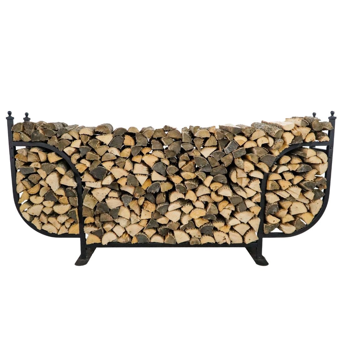 Woodhaven 9ft Courtyard Firewood Rack - Luxury Outdoor Log Holder With Cover - Made In USA - Black UV Stable Powder Coat Finish