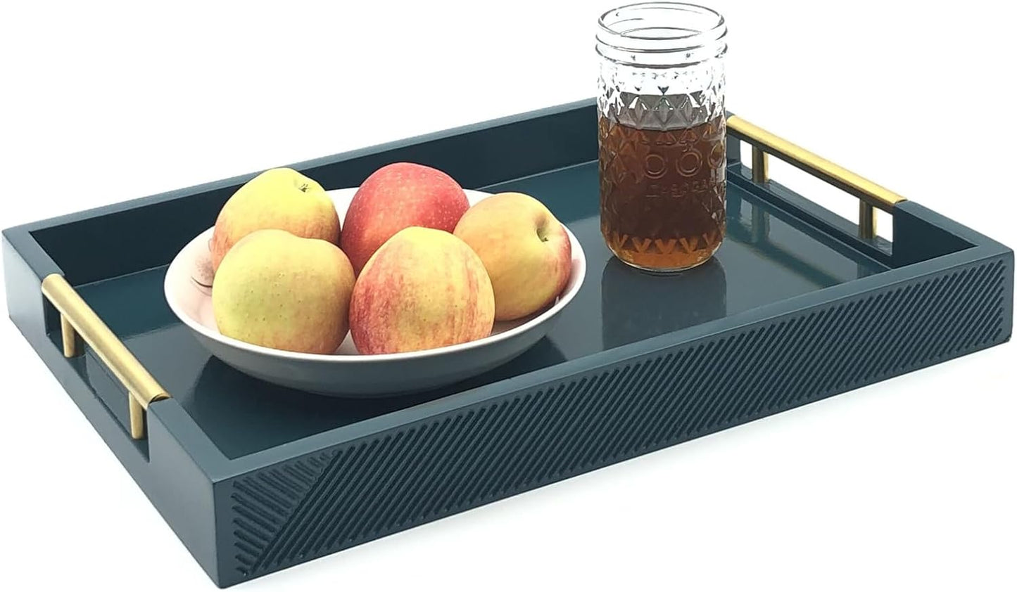 16.5''x12'' Serving Tray with Polished Metal Handles, Rectangle Coffee Table Tray, Modern Decorative Tray, Large