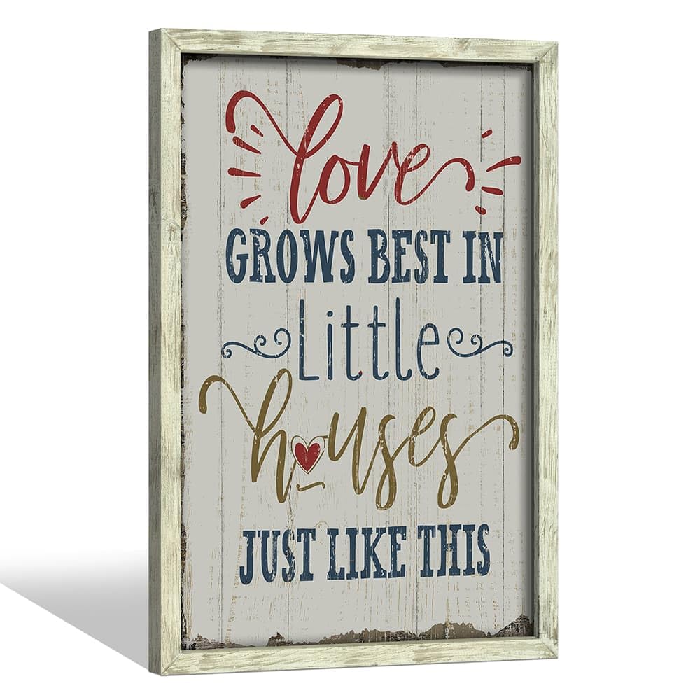 Rustic Home Sign Wall Decor: Farmhouse Family Quotes Wood Framed Art Print Inspirational Love Saying Picture Artwork for Bedroom Living Room Country House Decorations