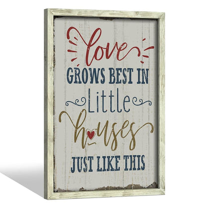 Rustic Home Sign Wall Decor: Farmhouse Family Quotes Wood Framed Art Print Inspirational Love Saying Picture Artwork for Bedroom Living Room Country House Decorations